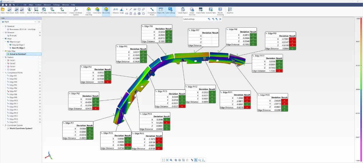 Image d'une inspection d'une tôle réalisée sur le logiciel definsight Inspect