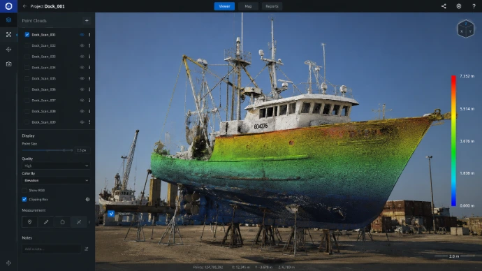 Vue 3d d'un nuage de points d'un bateau pour le contrôle de forme de la coque