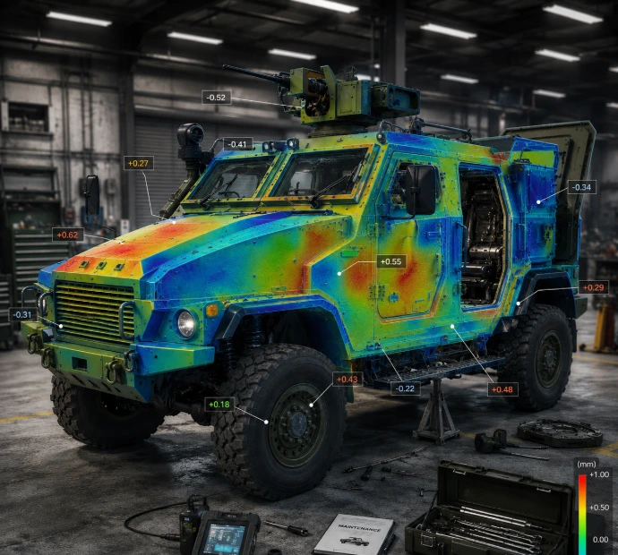 Inspection d'un véhicule blindée grâce au scan 3d et à la génération d'une color map dans DefinSight Inspect