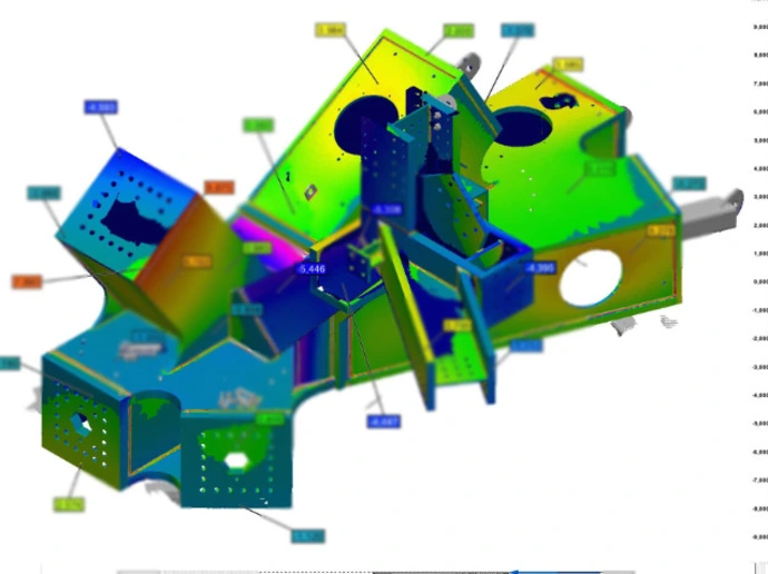 Inspection qualité d'une charpente métallique avec le scanner 3d Trackscan Sharp et le logiciel de métrologie Polyworks